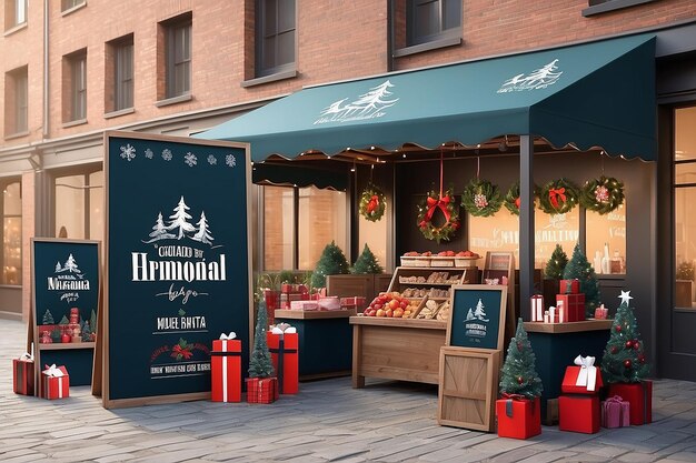 Holiday Market Branding Display Place the Logo on Festive Decorations Vendor Booths and Promotional Materials