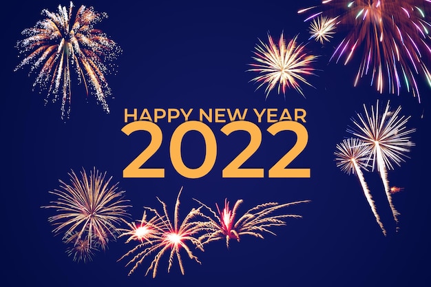 Photo holiday new year 2022 greetings card with fireworks and text