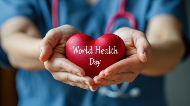 Holiday postcard for World Health Day Heart in hands World Health Day Medical Workers Day