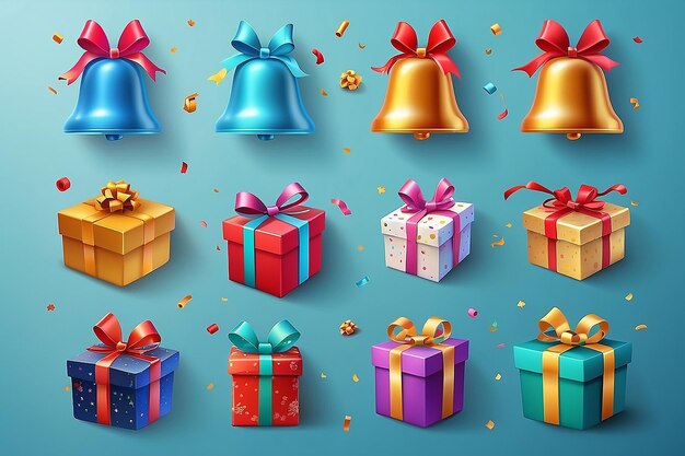 Photo holiday sale for the new year for birthday a set of bell icons with a coupon