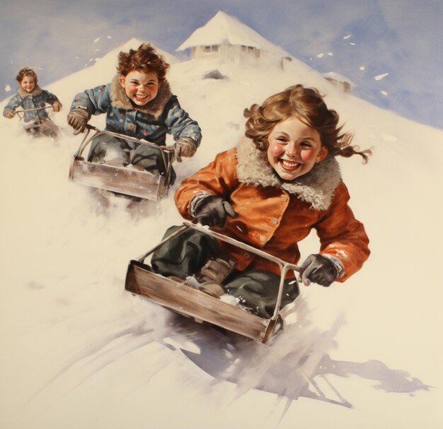 Holiday Sledding Joy in Timeless Winter