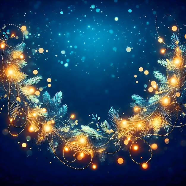 A holiday spirit in a beautiful illustration featuring a dark blue background and twinkling garland light