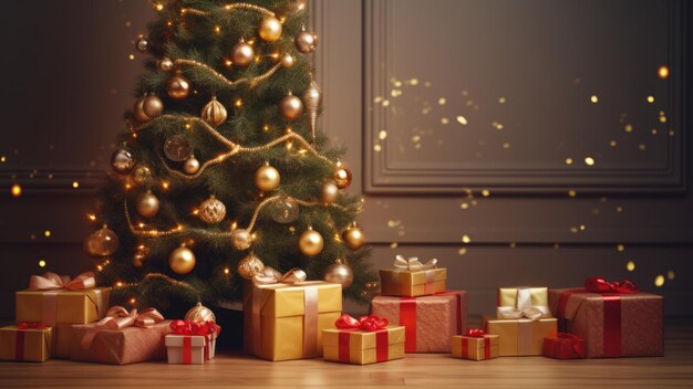Рождественская елка, окруженная подарками