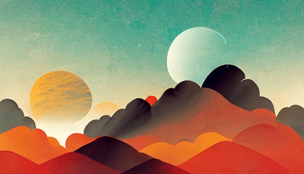 Holiday Sunset at mountains flat design poster artwork