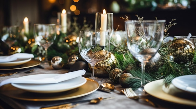 Holiday table decor Christmas holidays celebration tablescape and dinner table setting English country decoration and home styling
