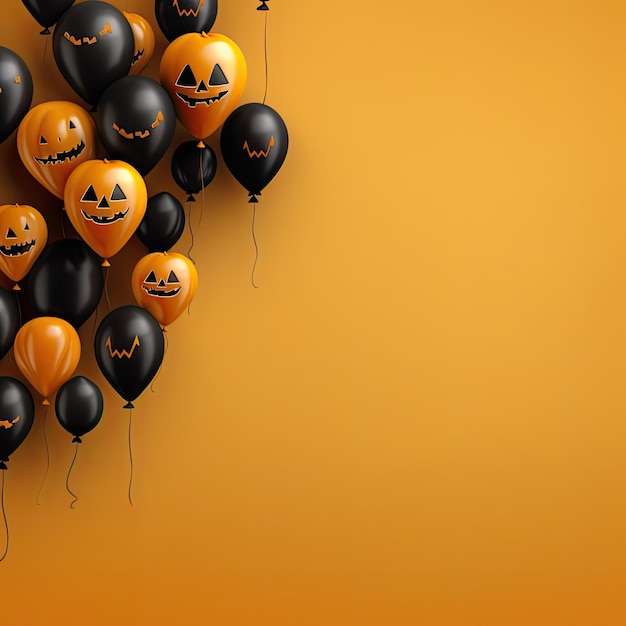 Holidays decoration and party concept scary air balloons for halloween over yellow background