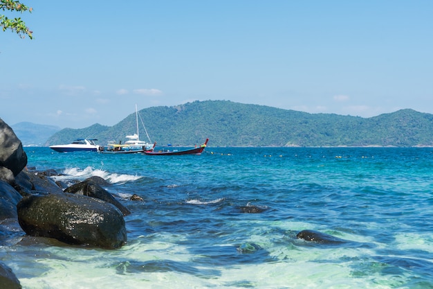 Holidays on the Similan Islands. Exotic vibrant nature, turquoise water and the bright sun 