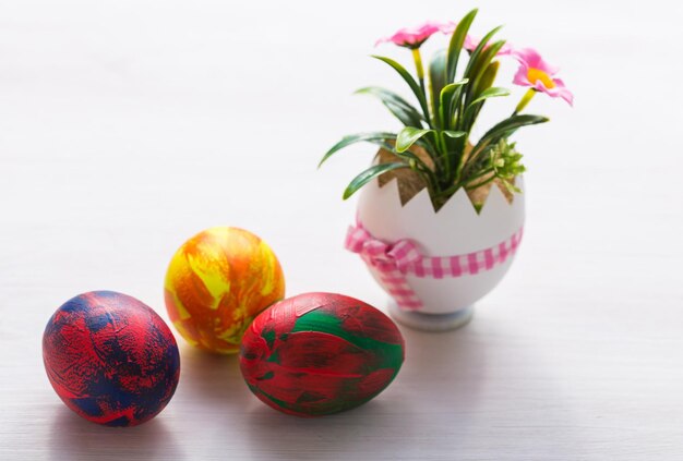 Holidays traditions and easter concept  multicolored decorative colourful eggs