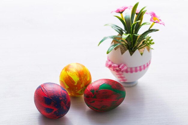 Holidays traditions and easter concept  multicolored decorative colourful eggs