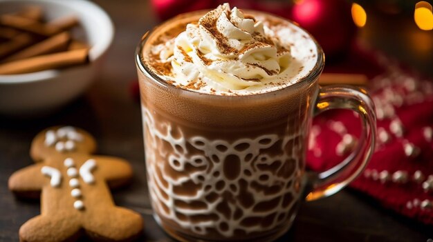 Holidaythemed latte with snowflake latte art