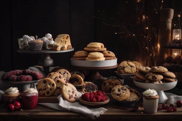 Premium AI Image | Holidaythemed treats including cookies cupcakes and