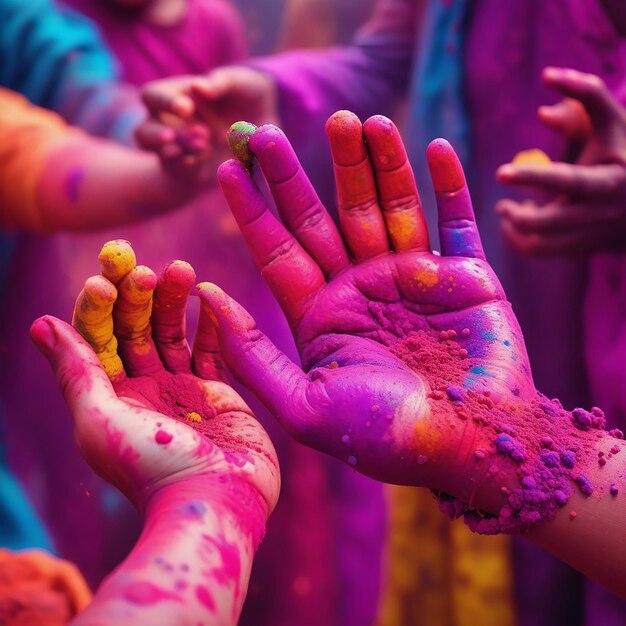 holiindianfestivalplayingchilderwithcolurespalashhandpichkari Closeup of hands with blue a