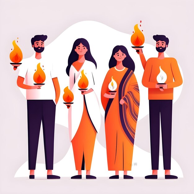 Foto holika dahan vrouwelijke illustratie in een minimalistische stijl vangt de essentie van deze levendige hindoe-fe