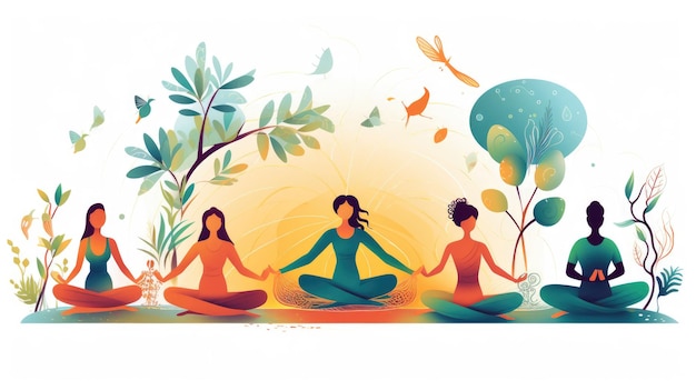 Holistic mind cartoon illustration generative ai yoga lotus