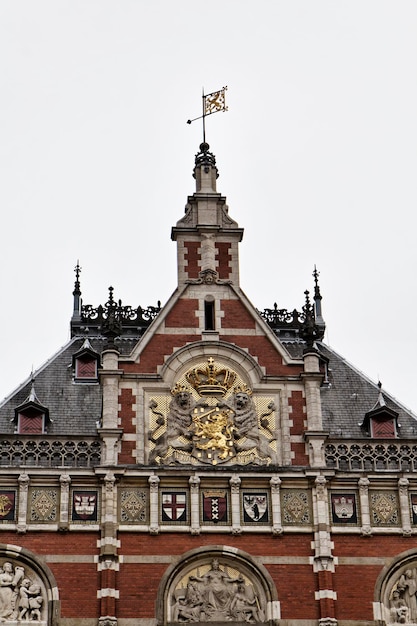 Holland, Amsterdam, view of the Central Railway Station facade