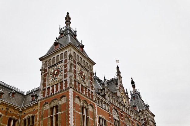 Holland, Amsterdam, view of the Central Railway Station facade