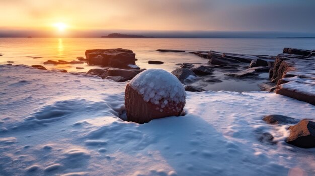 Foto holle rots bevroren zonsopgang noordkust meer superieur esotagegenereerd met ai