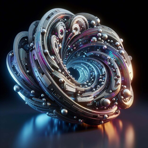 Hollow Abstract 3D-vorm met futuristische ontwerpen en glanzende holografische aanrakingen