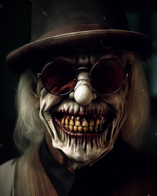 Hollow Evil Old face of a Scary Creature wearing Glasses and vintage smile face Horror Movie Poster