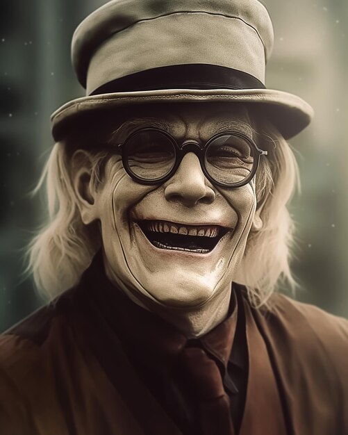 Hollow Evil Old face of a Scary Creature wearing Glasses and vintage smile face Horror Movie Poster