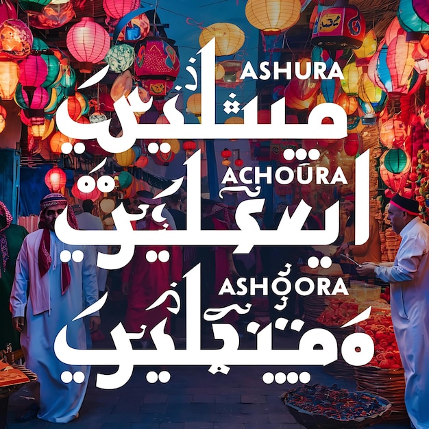 사진 아슈라의 성스러운 날 아랍 문자는 배경 디자인을 표기합니다.