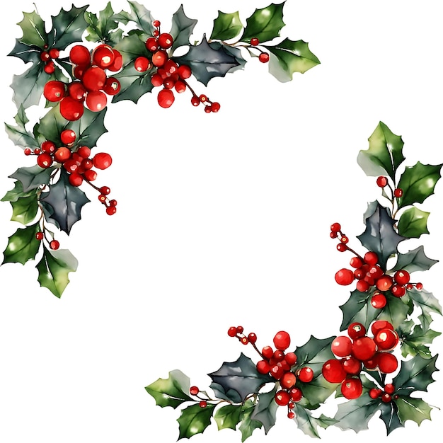 Holly and red berries wreath frame