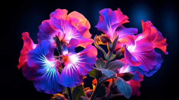 Hollyhock flower Realistic neon color AI Generated image