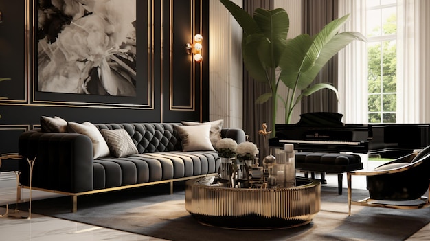 Hollywood glam style interior design of modern living