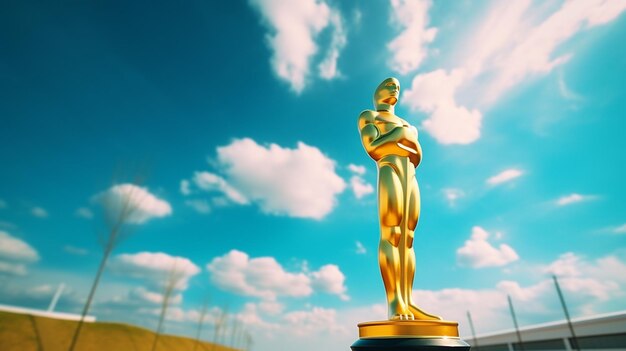 Foto hollywood golden oscar academy award standbeeld in de lucht