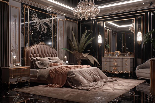 Hollywood Regencyinspired bedroom with mirrored fu