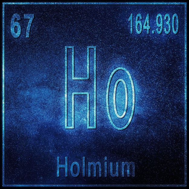 Holmium scheikundig element, bord met atoomnummer en atoomgewicht, periodiek systeemelement