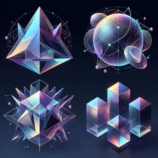 Photo holo abstract 3d shapes generated by ai