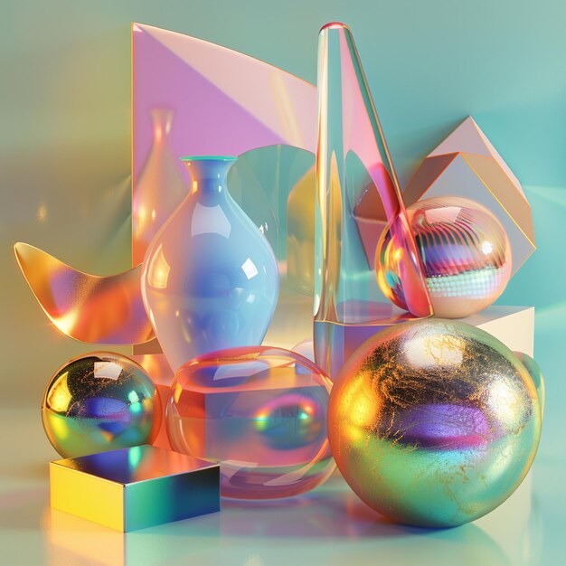 holo abstract 3d shapes render