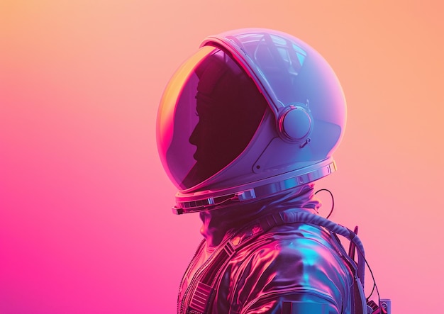 Holografische astronaut in ruimtetuig tegen een roze achtergrond Generatieve AI