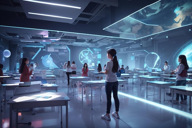 Foto holografische leerervaringen meeslepend onderwijs in futuristische klaslokalen