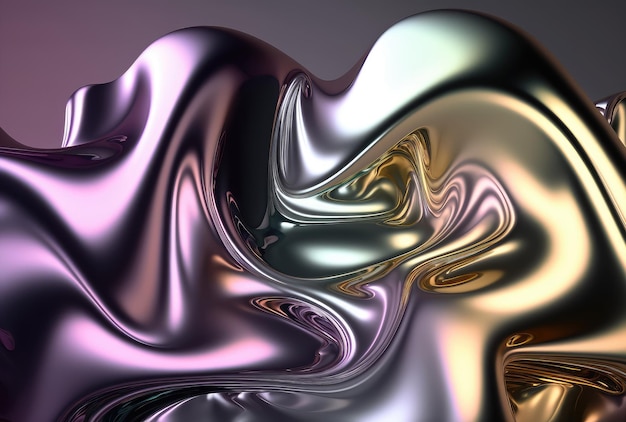 Holografische vloeibare metalen golven abstracte achtergrond Generatieve AI