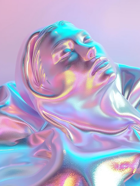 Holografische vloeibare vrouwelijke mannequin met elegante abstracte aantrekkingskracht in levendige kleuren Generatieve AI