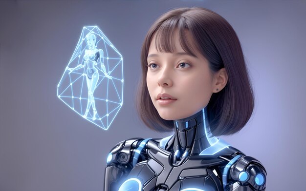 Hologram of artificial intelligence and virtual technologies Generated by AI Concept of AI and innovations and technological domination