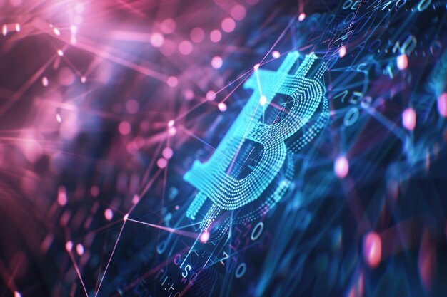 Foto hologram bitcoin blockchain cryptovaluta digitale encryptie achtergrond