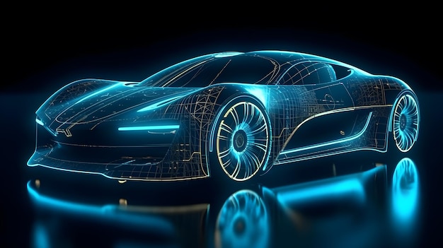 Hologram futuristic electric car generative ai