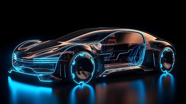 Hologram futuristic electric car generative ai