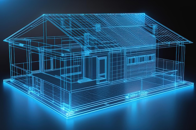 Photo hologram of a house and design in real estate project future concept simulation ai generated