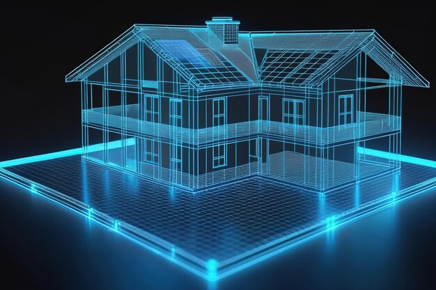 Hologram of a house and design in Real Estate project Future Concept Simulation AI Generated
