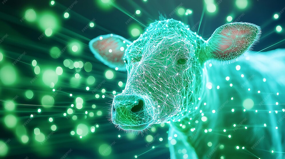 Advanced livestock health tracking devices monitoring cattle in a modern farm setting