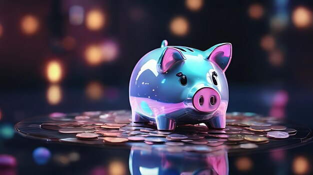 Photo hologram piggy bank meaning investment and saving in technology concept photo