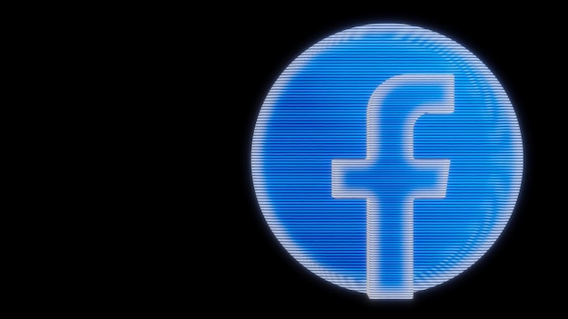 ホログラムスタイルのFacebookロゴ3Dレンダリングモダン