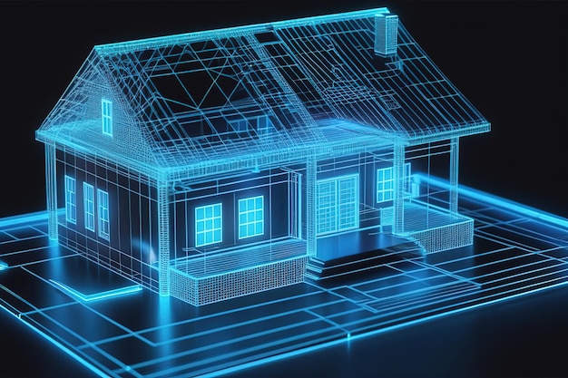 Foto hologram van een huis en ontwerp in vastgoedproject future concept simulation ai gegenereerd