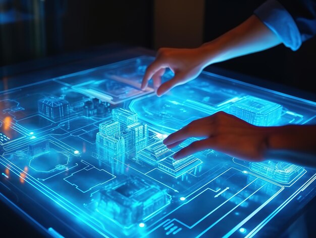 Hologram van het bouwplan van het gebouw