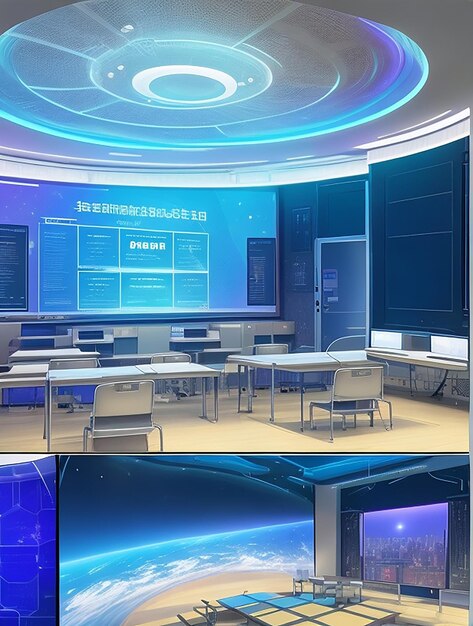 Holograms vr integration in a futuristic classroom