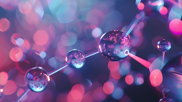 Photo holographic 3d molecules on bokeh background